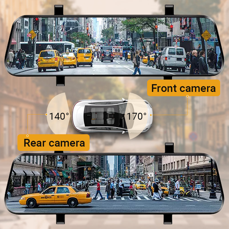 👁️Caméra de recul et dashcam 10 pouces avec écran tactile intégral – Vision nocturne HD 1080P, double objectif – Idéale pour une conduite et un stationnement en toute sécurité🚗📹