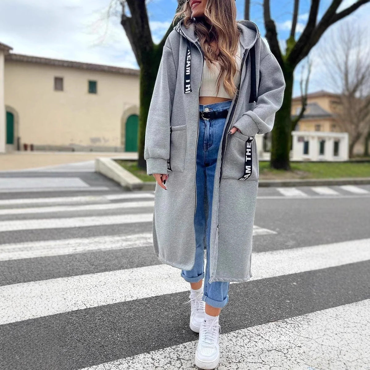 💕53% de réduction💕Sweat-shirt long à capuche pour femme