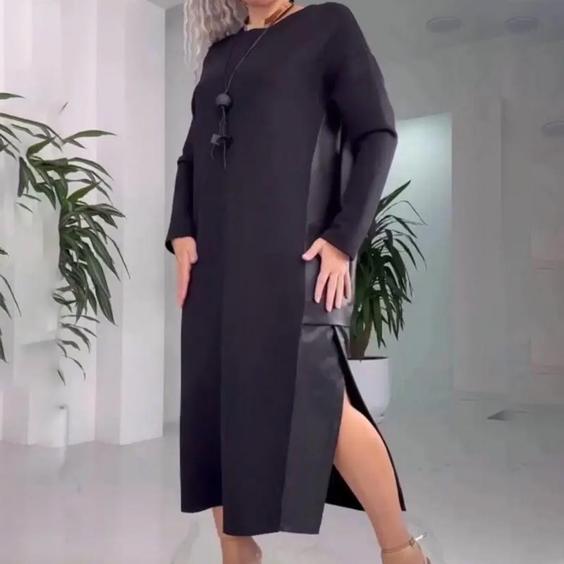 🍂Remise saisonnière 50%🍂Robe patchwork en cuir décontractée pour femme avec poches