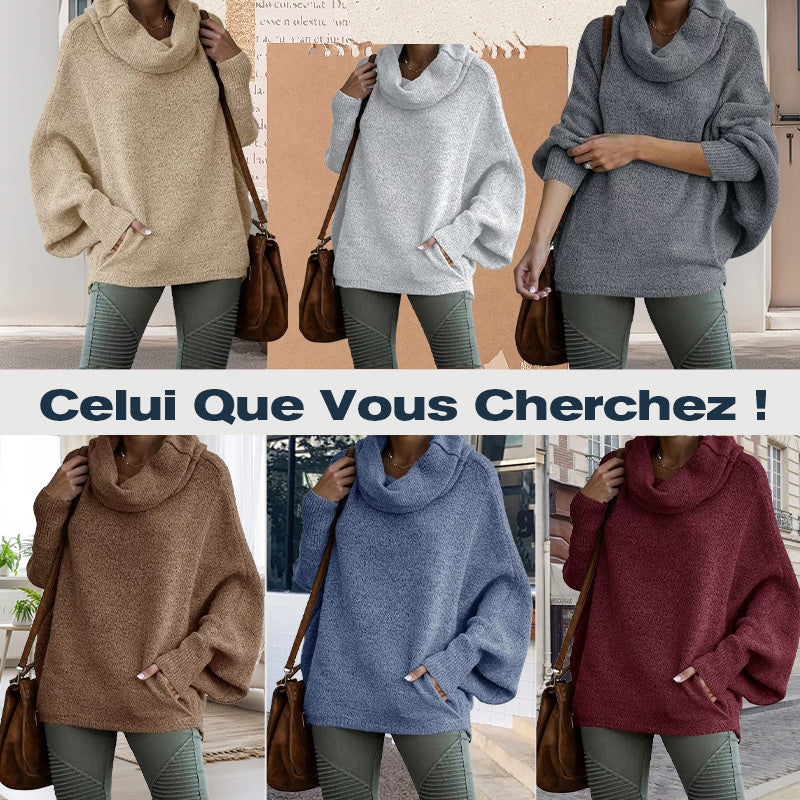 ✨️Pull à Manches Chauve-Souris et Col Bénitier avec Poches pour Femmes✨️