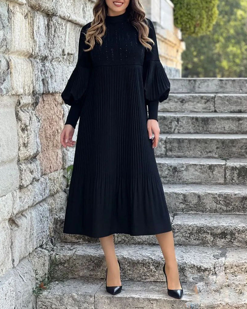 💕Robe élégante à manches bouffantes de couleur unie