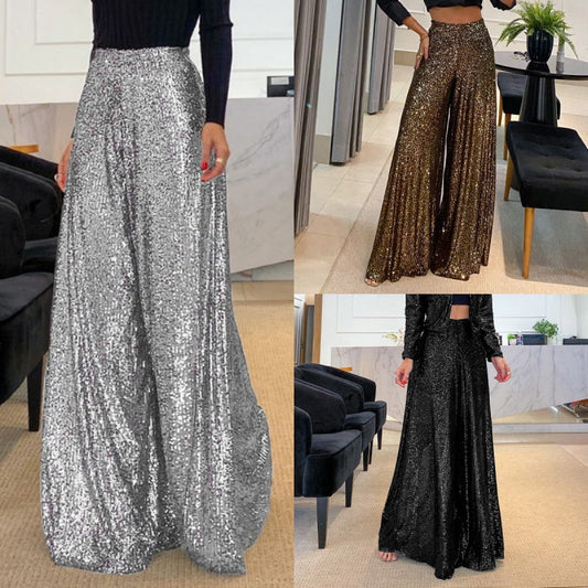 👖Pantalon large taille haute à paillettes tendance pour femmes✨️