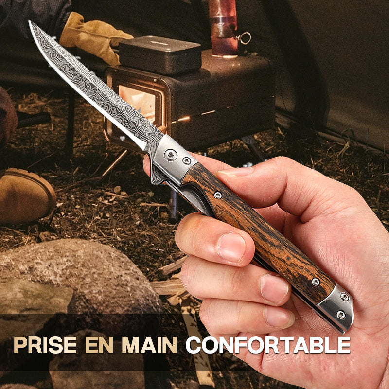 🙋‍♂️Couteau Pliant avec Poignée en Bois pour le Travail, la Randonnée et le Camping🔪