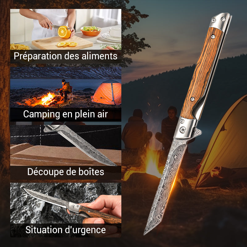 🙋‍♂️Couteau Pliant avec Poignée en Bois pour le Travail, la Randonnée et le Camping🔪