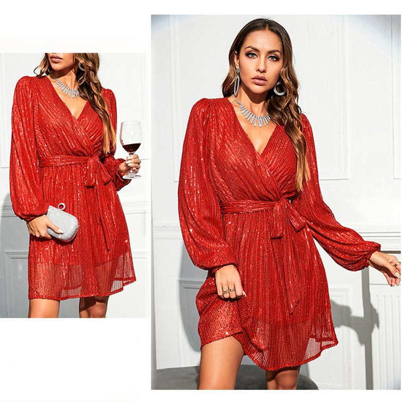 💃Mini-robe élégante à lacets et col en V pour femmes🌹