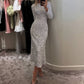 ✨️50 % de réduction✨️Robe longue moulante scintillante à col rond pour femme