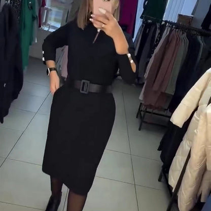 💞Robe monochrome élégante avec ceinture pour l'automne et l'hiver