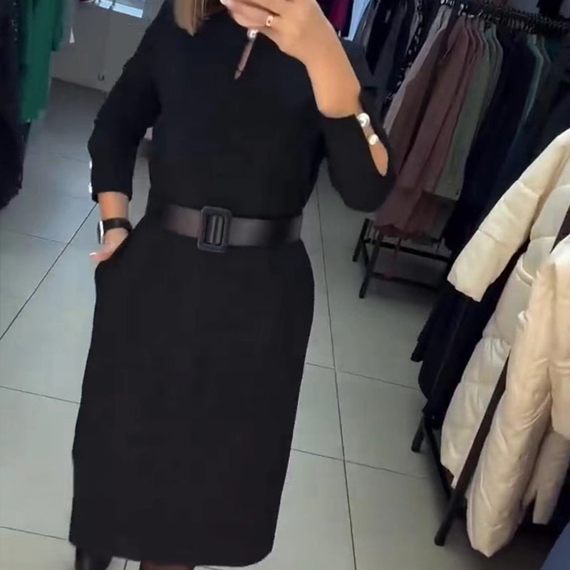 💞Robe monochrome élégante avec ceinture pour l'automne et l'hiver