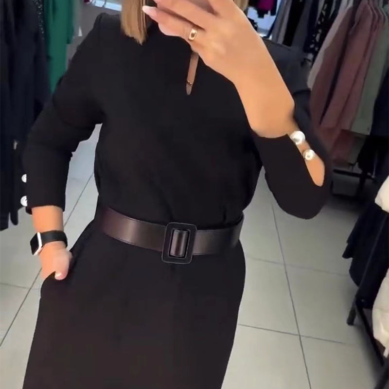 💞Robe monochrome élégante avec ceinture pour l'automne et l'hiver