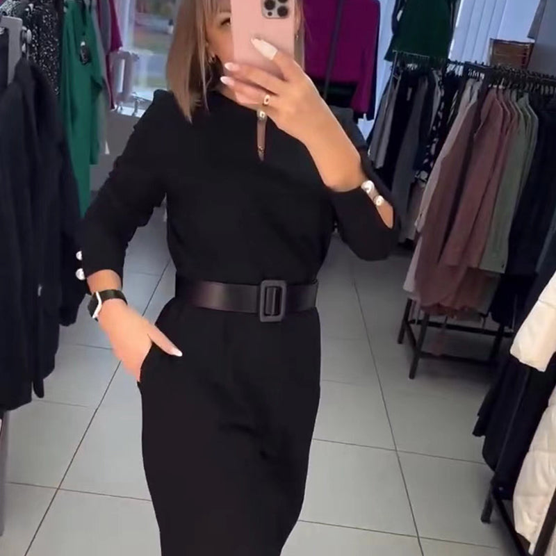 💞Robe monochrome élégante avec ceinture pour l'automne et l'hiver