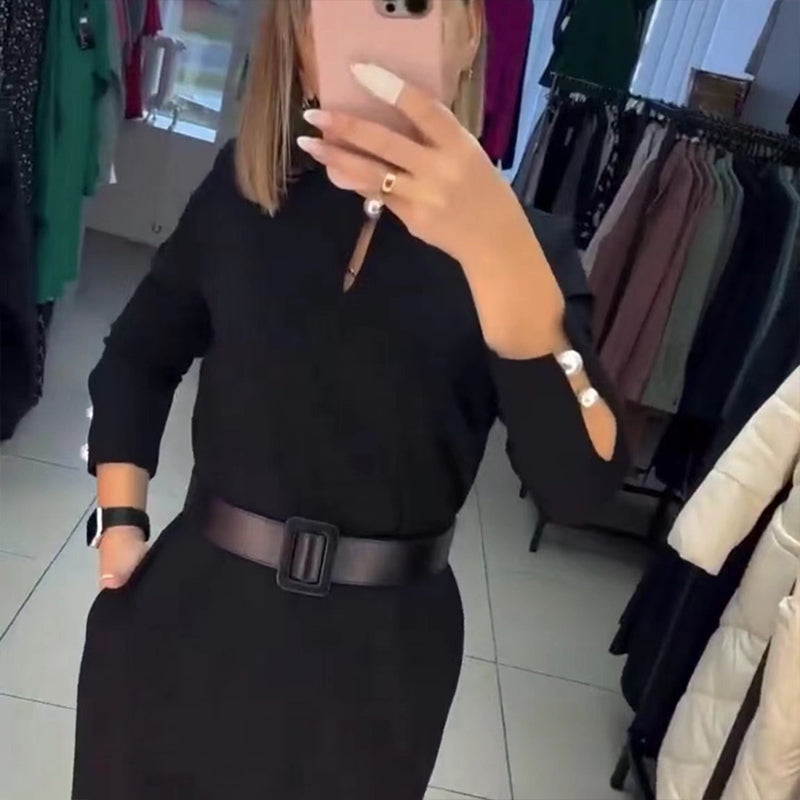 💞Robe monochrome élégante avec ceinture pour l'automne et l'hiver