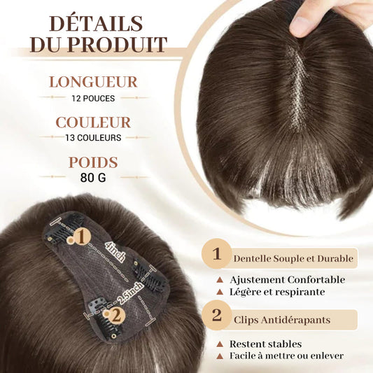 🔥50% de réduction🔥Topper de Cheveux Naturels avec Frange pour Femmes