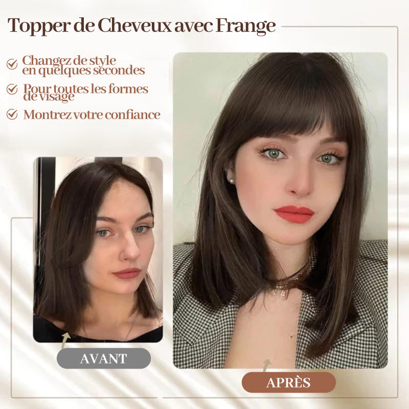 🔥50% de réduction🔥Topper de Cheveux Naturels avec Frange pour Femmes