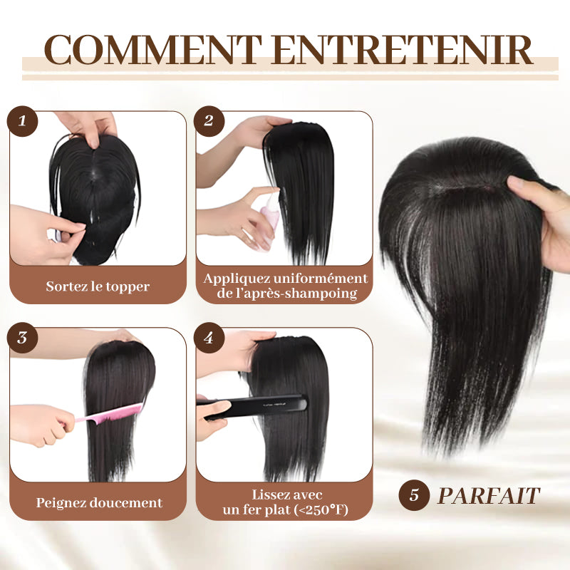 🔥50% de réduction🔥Topper de Cheveux Naturels avec Frange pour Femmes