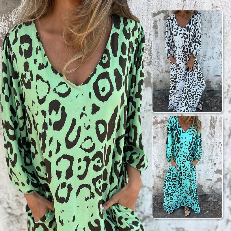 🌹54% de réduction🌹Robe fluide imprimée à col en V et poches