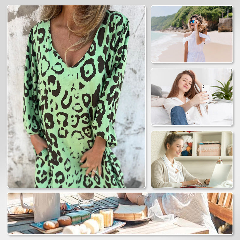 🌹54% de réduction🌹Robe fluide imprimée à col en V et poches