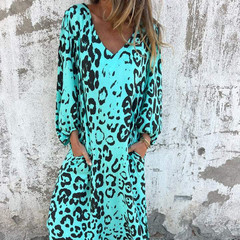 🌹54% de réduction🌹Robe fluide imprimée à col en V et poches