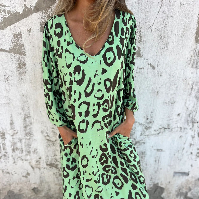 🌹54% de réduction🌹Robe fluide imprimée à col en V et poches