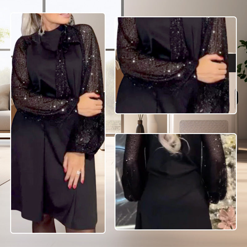 💖50% de réduction✨Robe à col noué en patchwork de sequins pour femme