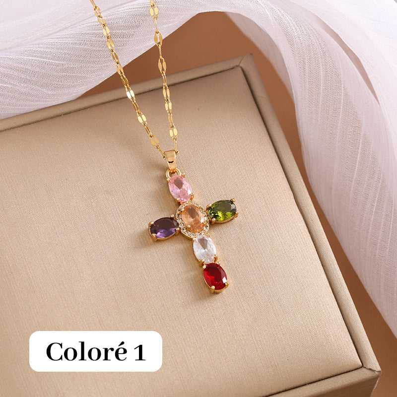 ✨️53% de réduction✨️Collier Femme Croix Zircon Étincelant💎