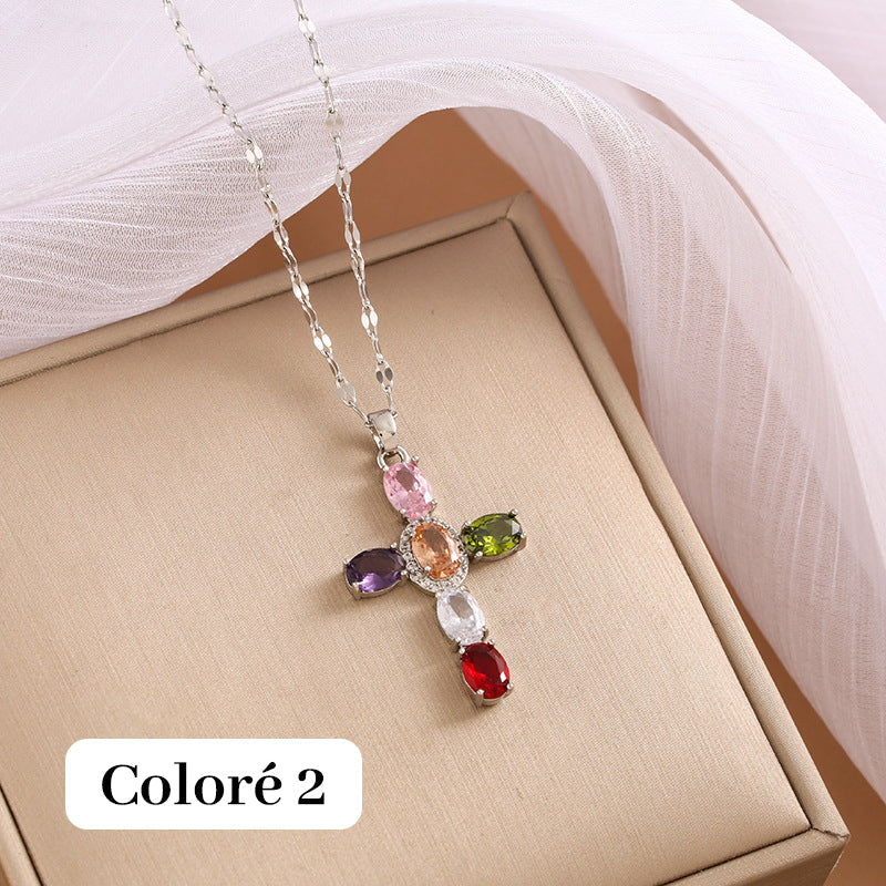 ✨️53% de réduction✨️Collier Femme Croix Zircon Étincelant💎