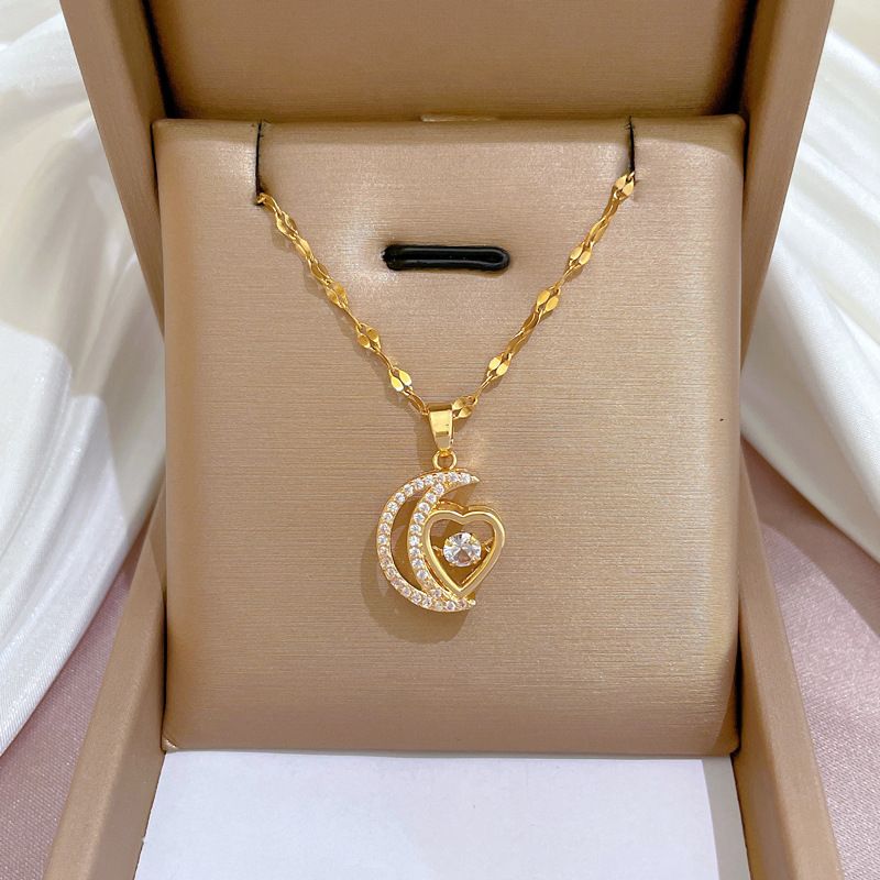 🌙50% de réduction🌙Collier Élégant en Forme de Cœur et Croissant✨️