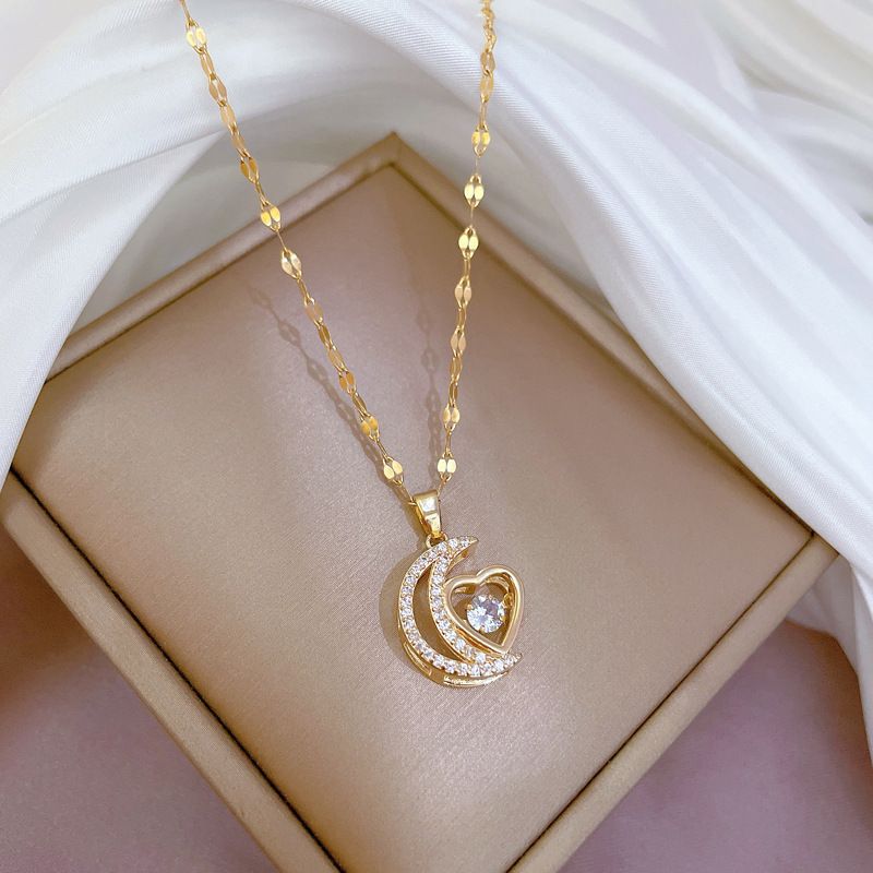 🌙50% de réduction🌙Collier Élégant en Forme de Cœur et Croissant✨️