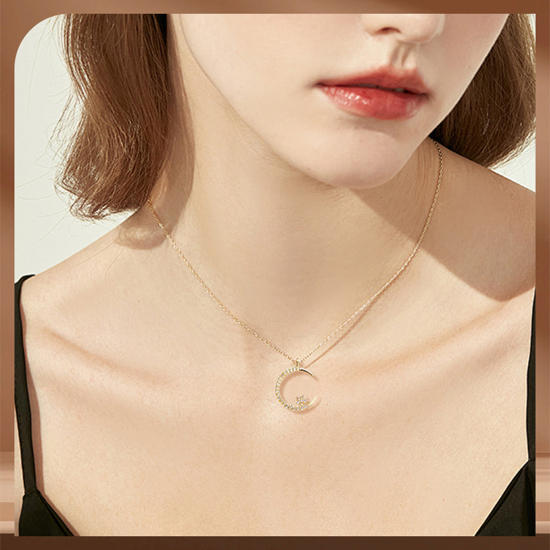 💕50% de réduction💕Collier Étincelant avec Pendentif d'Étoile et de Lune