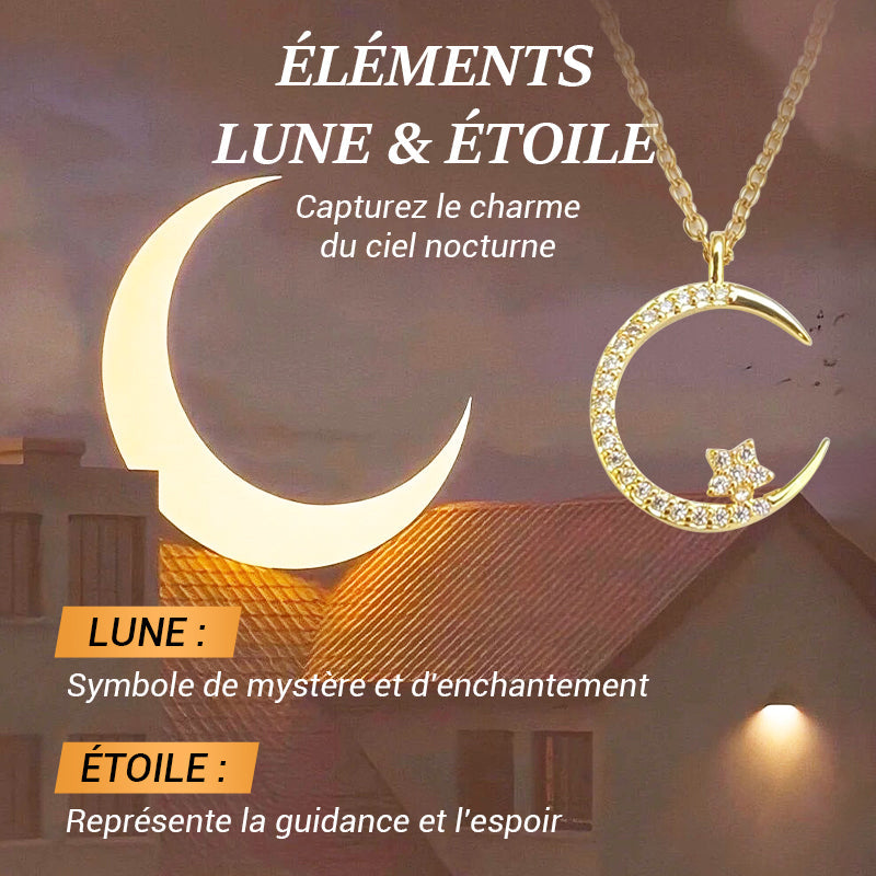 💕50% de réduction💕Collier Étincelant avec Pendentif d'Étoile et de Lune