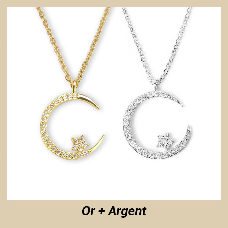 💕50% de réduction💕Collier Étincelant avec Pendentif d'Étoile et de Lune