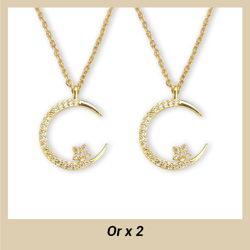 💕50% de réduction💕Collier Étincelant avec Pendentif d'Étoile et de Lune