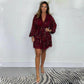 Robe courte à paillettes à col en V pour femme