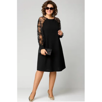 🔥50% de réduction saisonnière🔥Robe patchwork en dentelle à encolure ronde et manches longues