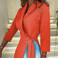 🔥Réduction du dernier jour🔥Robe Blazer Plissée Ombrée à Col Revers et Taille Nouée