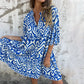 🌸Printemps 50% de réduction🌸Robe avec col en V imprimé et manches trois-quarts