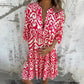 🌸Printemps 50% de réduction🌸Robe avec col en V imprimé et manches trois-quarts