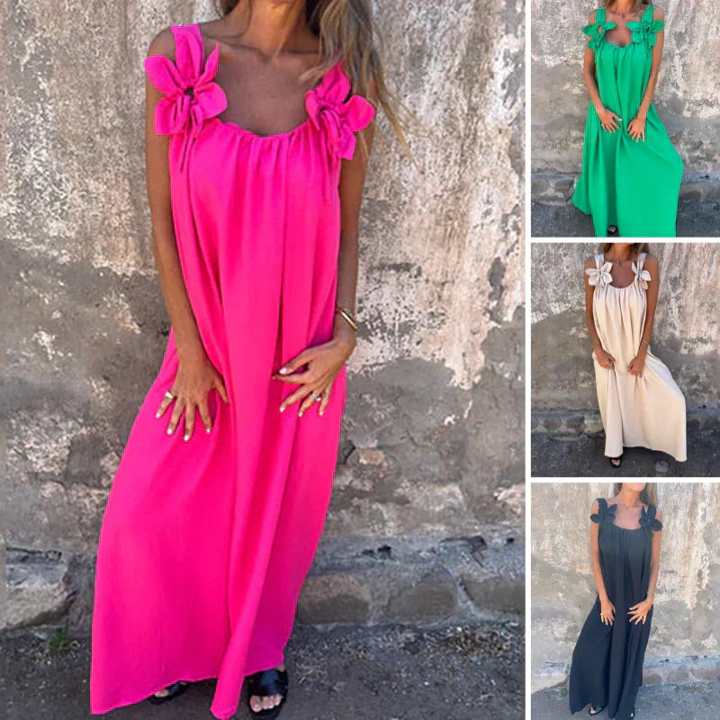 💕Printemps -53% de réduction💕Robe de couleur unie pour femme avec motif floral et encolure en U