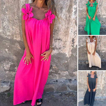 💕Printemps -53% de réduction💕Robe de couleur unie pour femme avec motif floral et encolure en U