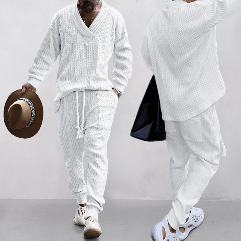 💥55% de réduction💥 Ensemble 2 pièces pour homme composé d'un sweat-shirt baggy avec col en V et d'un pantalon de jogging