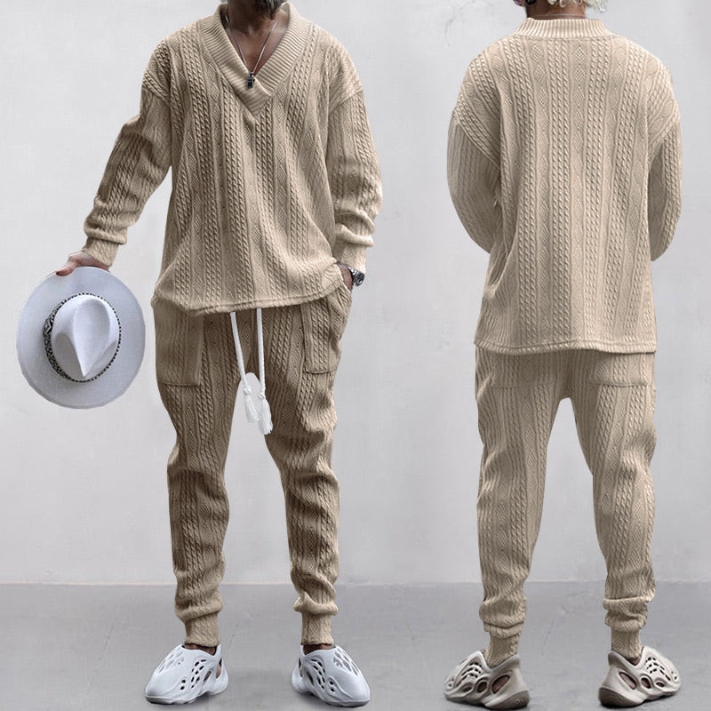 💥55% de réduction💥 Ensemble 2 pièces pour homme composé d'un sweat-shirt baggy avec col en V et d'un pantalon de jogging