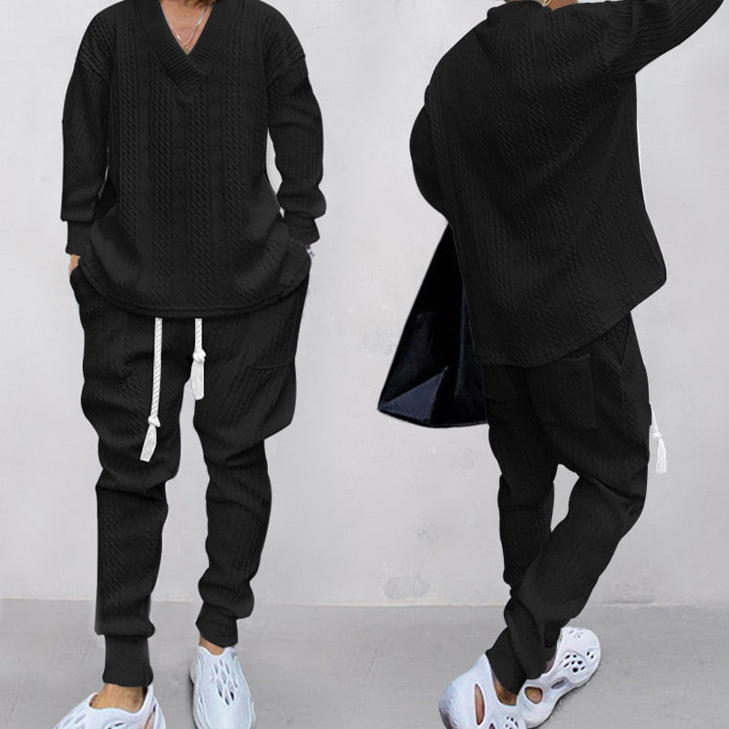 💥55% de réduction💥 Ensemble 2 pièces pour homme composé d'un sweat-shirt baggy avec col en V et d'un pantalon de jogging