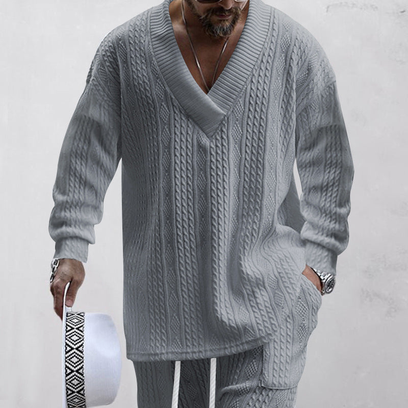 💥55% de réduction💥 Ensemble 2 pièces pour homme composé d'un sweat-shirt baggy avec col en V et d'un pantalon de jogging