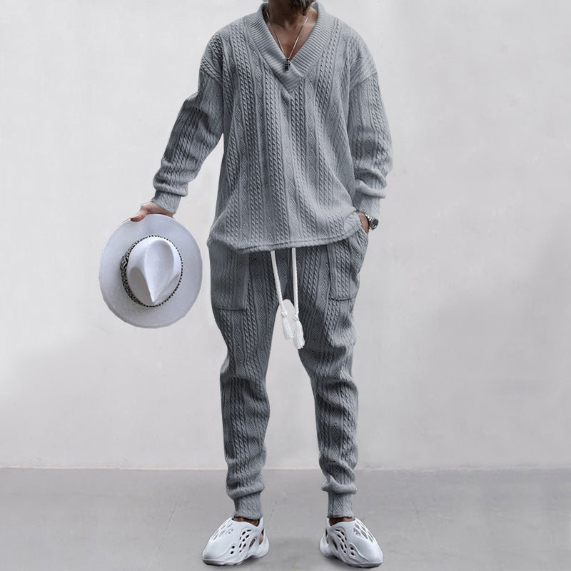 💥55% de réduction💥 Ensemble 2 pièces pour homme composé d'un sweat-shirt baggy avec col en V et d'un pantalon de jogging