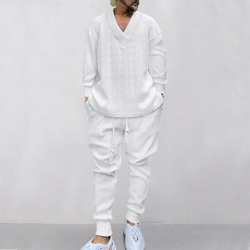 💥55% de réduction💥 Ensemble 2 pièces pour homme composé d'un sweat-shirt baggy avec col en V et d'un pantalon de jogging