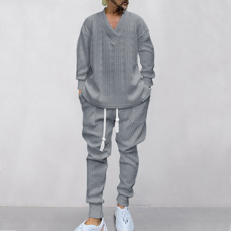 💥55% de réduction💥 Ensemble 2 pièces pour homme composé d'un sweat-shirt baggy avec col en V et d'un pantalon de jogging