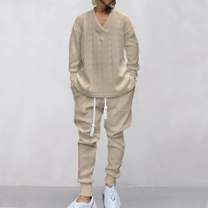 💥55% de réduction💥 Ensemble 2 pièces pour homme composé d'un sweat-shirt baggy avec col en V et d'un pantalon de jogging