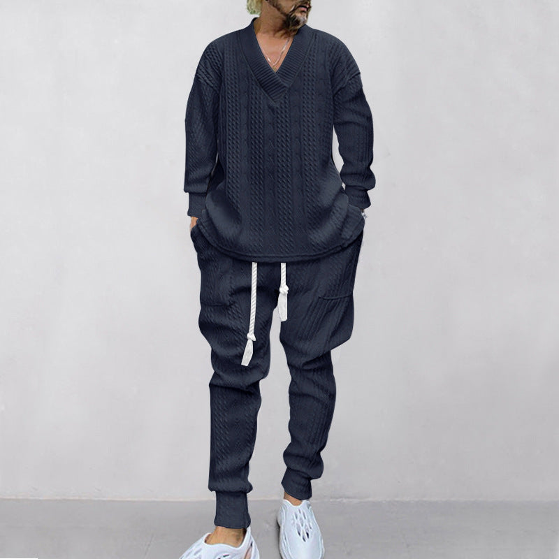 💥55% de réduction💥 Ensemble 2 pièces pour homme composé d'un sweat-shirt baggy avec col en V et d'un pantalon de jogging
