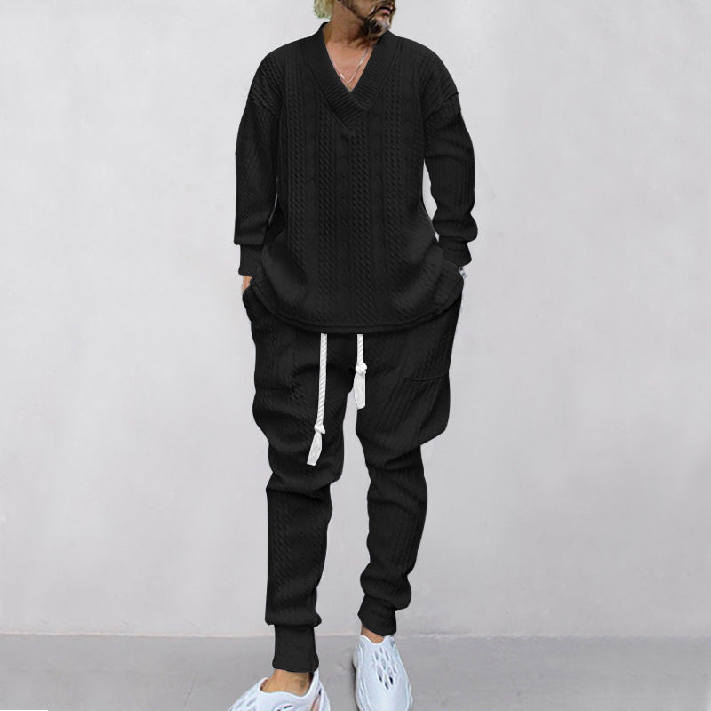 💥55% de réduction💥 Ensemble 2 pièces pour homme composé d'un sweat-shirt baggy avec col en V et d'un pantalon de jogging