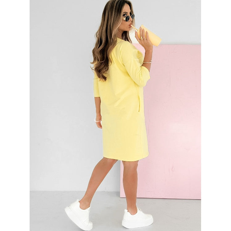 🌸Offres de printemps🌸 Robe à manches 3/4 avec col rond et poches(50 % de réduction)
