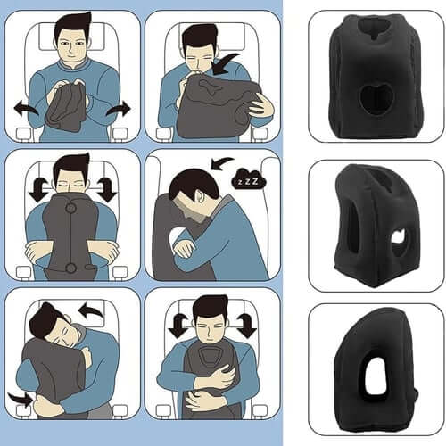 ✈️💤 PROMO FLASH : 50% DE RÉDUCTION ! Coussin de Voyage Gonflable Ergonomique 45° – Soutien Nuque & Buste, Ouvertures Bras/Visage, Valve Grand Débit, 330 g for Dormir Enfin en Avion, Train ou Bureau ✨
